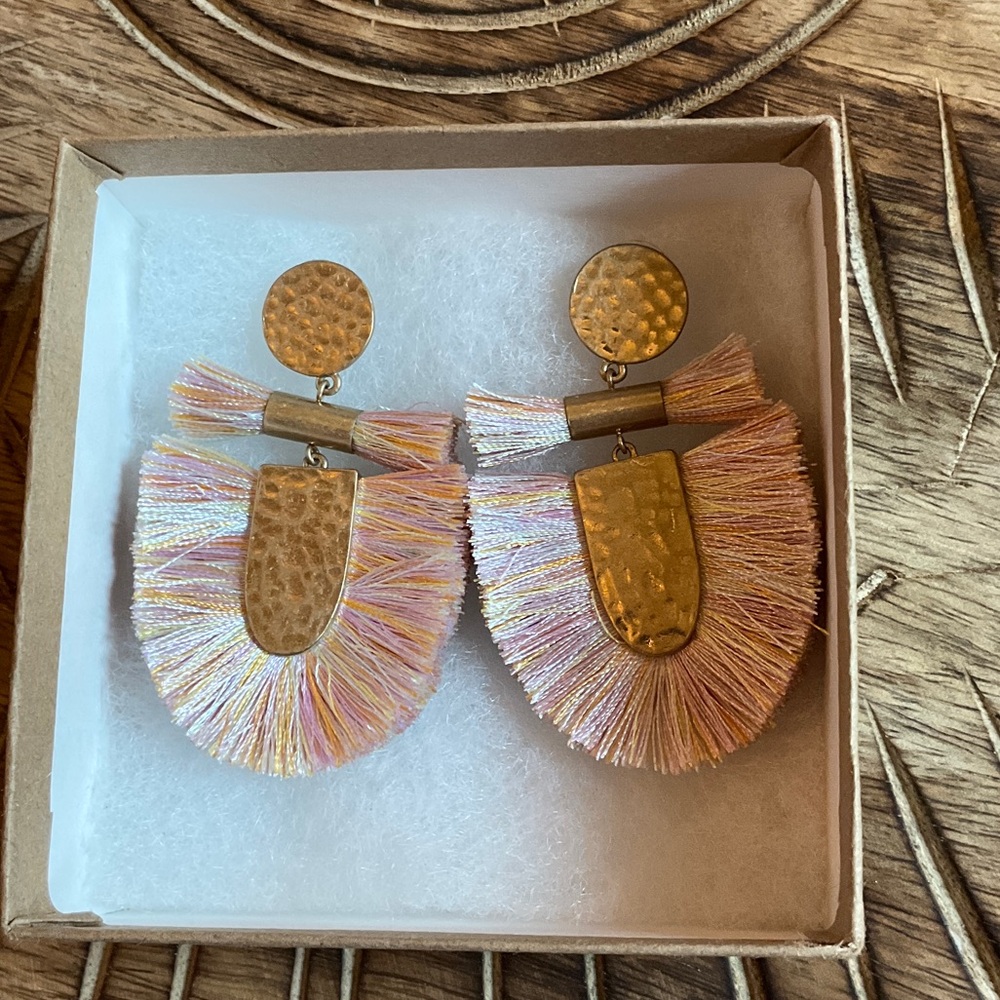 Handcrafted Gold and Pastel Tassel Fan Earrings - Women Jewelry